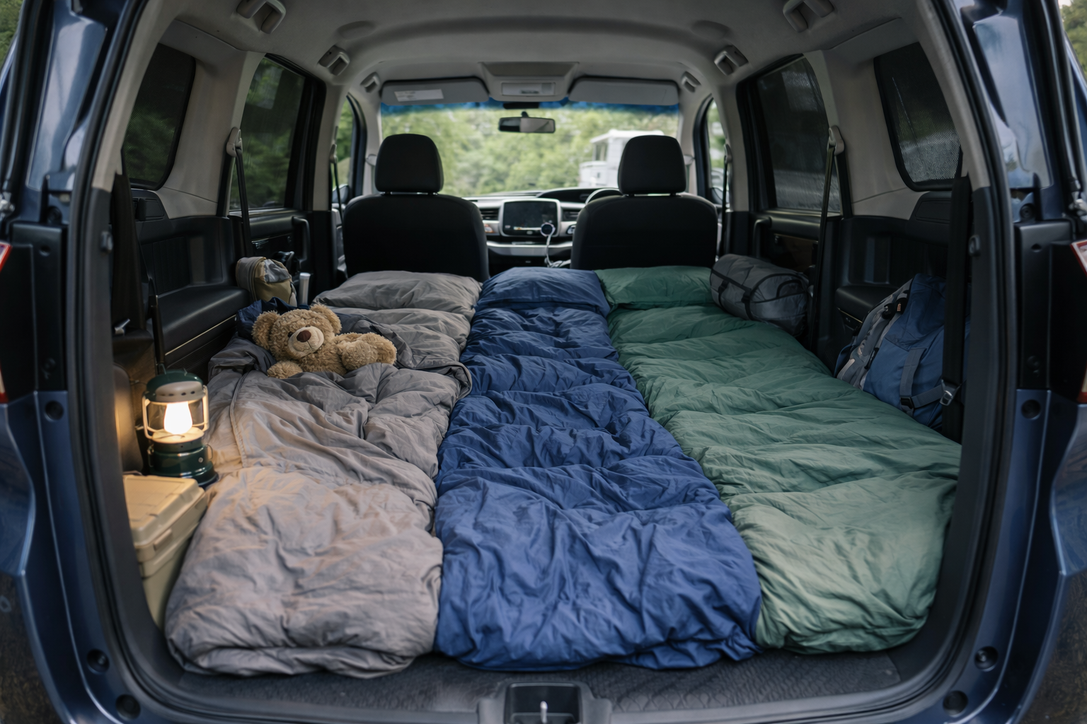 フリードプラスで3人車中泊するレイアウト例