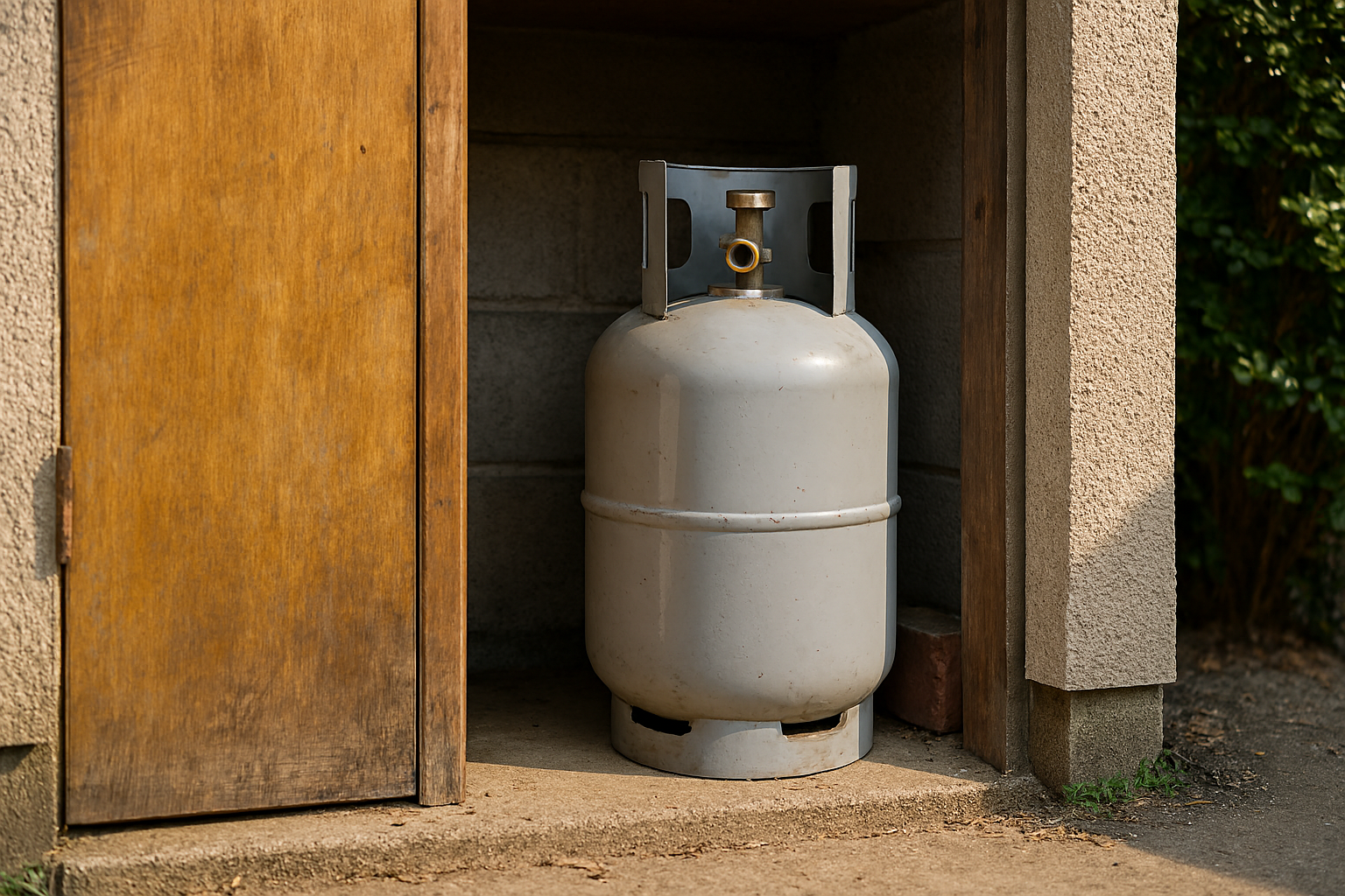 屋外に整備されたガスボンベ保管場所