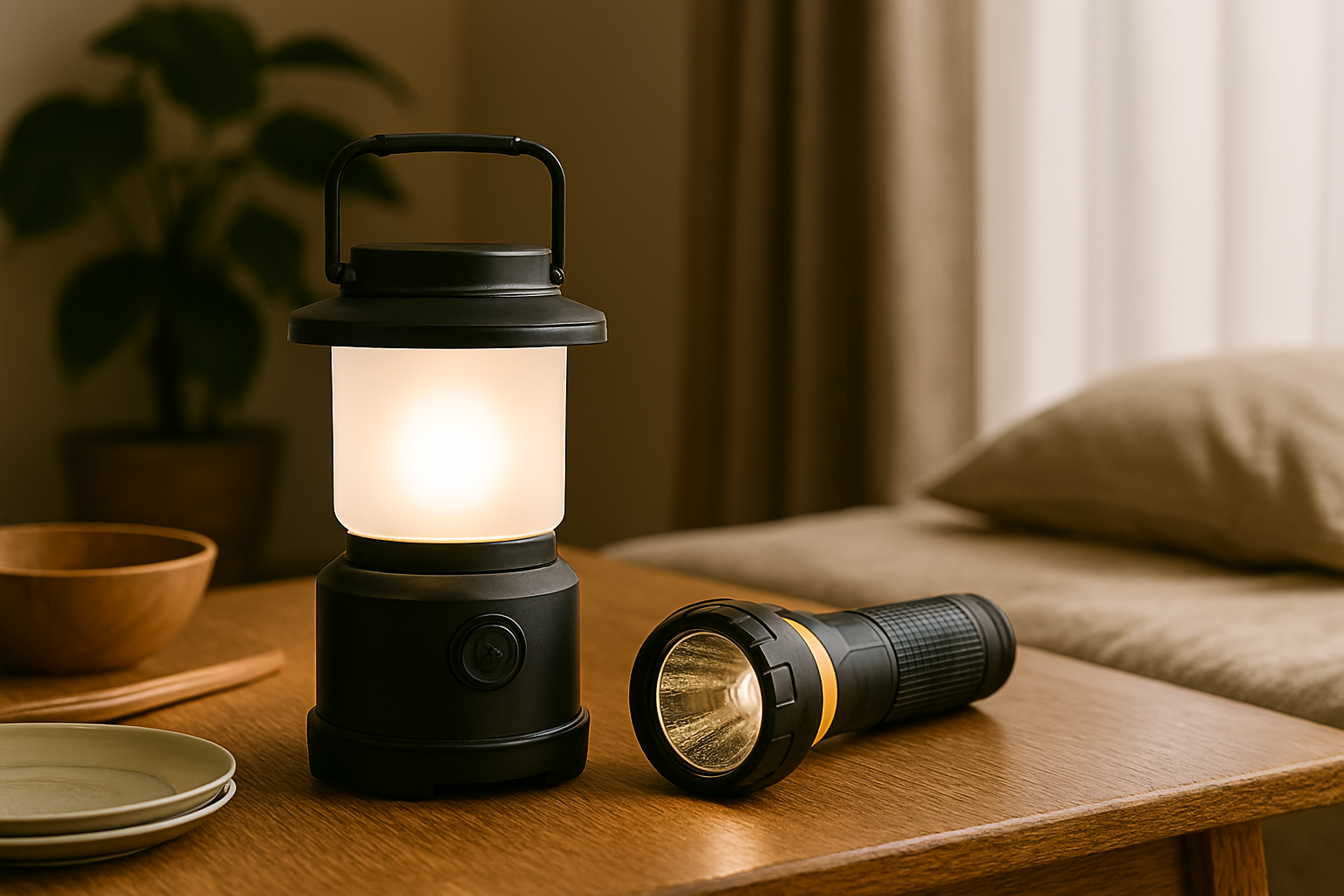 懐中電灯とランタンの照らし方の違い比較