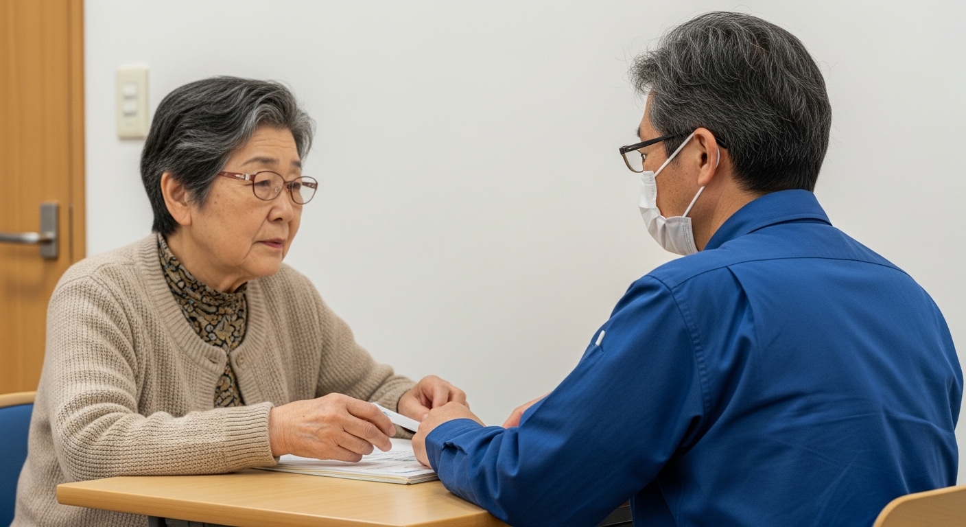 高齢者の避難持ち物を準備する日本人女性