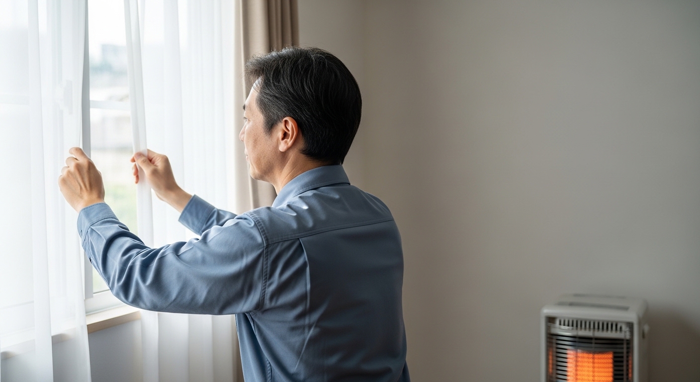 非常食カルパスを確認する日本人男性