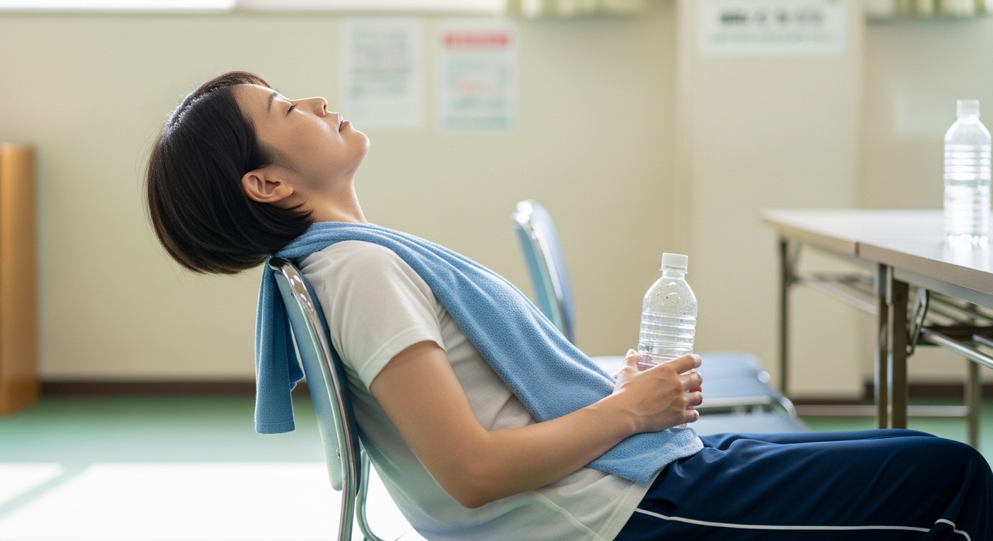 日本人女性が備蓄向き食品を整理する様子