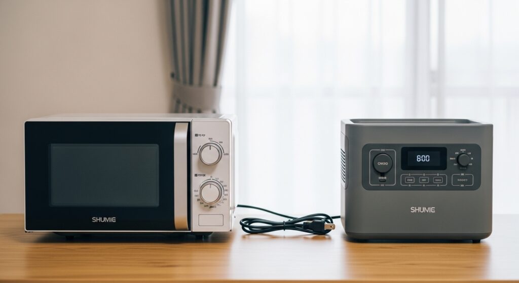 ポータブル電源で電子レンジを使う出力比較