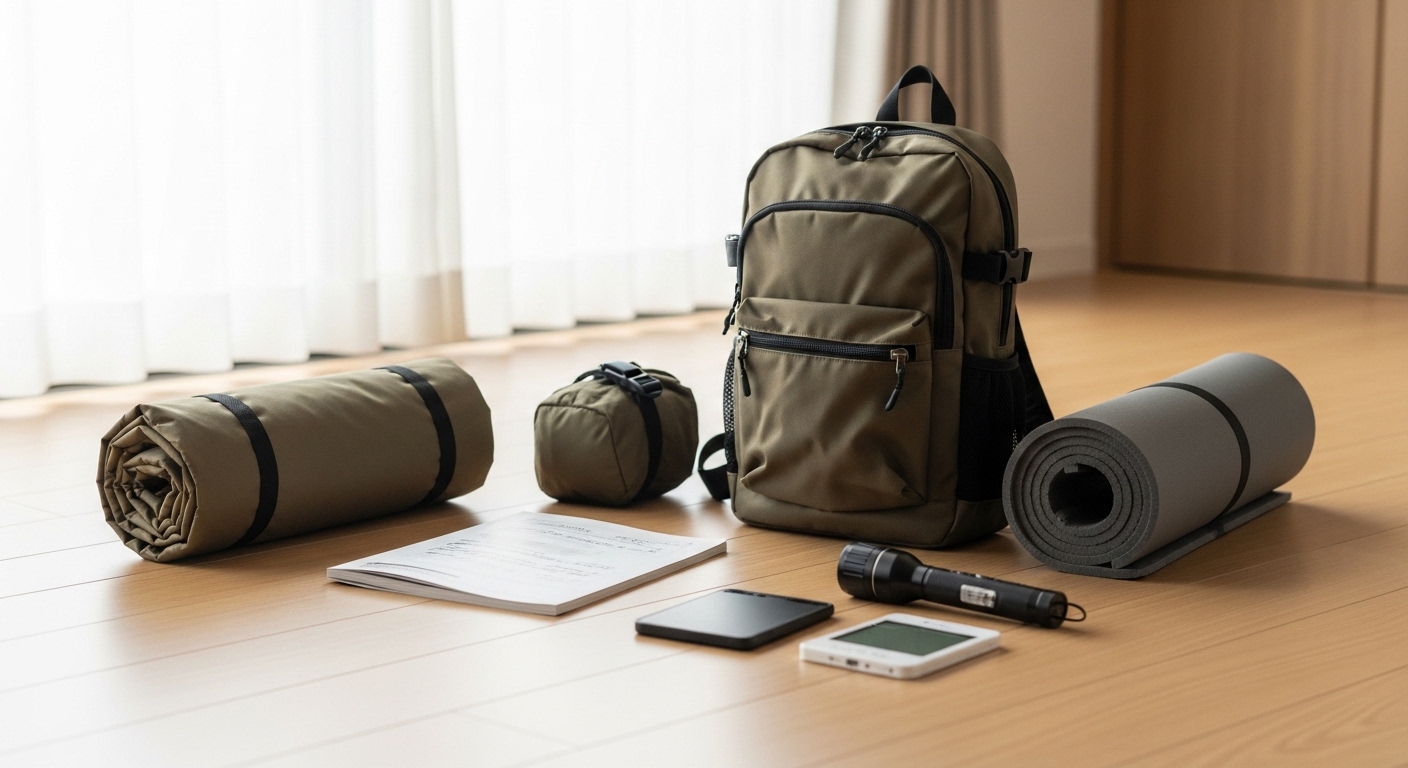 災害時に使う防災テントと設営状況