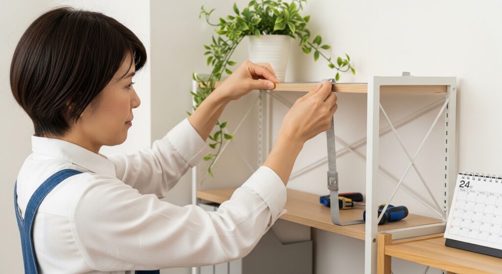 日本人女性が備蓄用食材を選ぶ様子