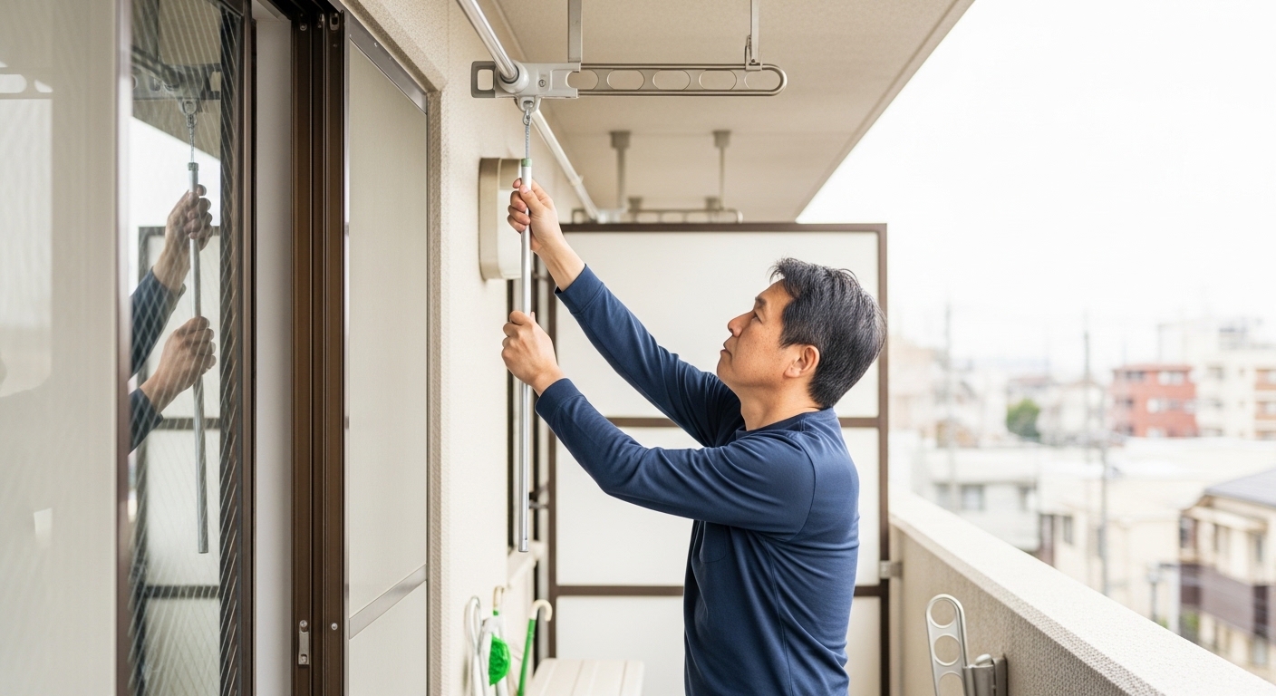 日本人男性が確認する物干し転倒防止対策