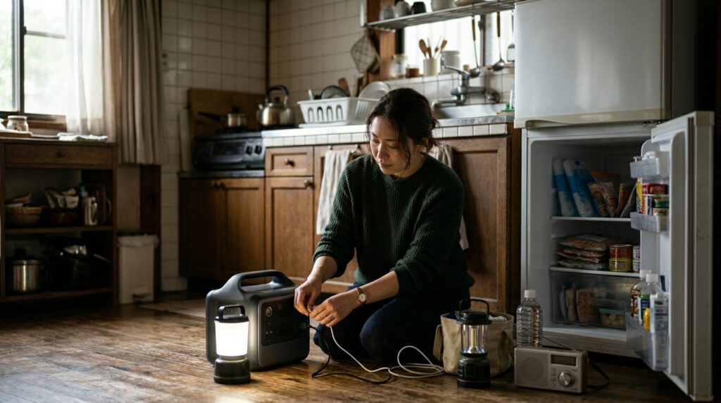 ポータブル電源の補助金や自治体の支援制度を確認しながら防災備蓄を検討する様子を表すイメージ画像