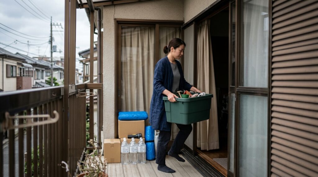豪雨の意味や読み方を解説し、大雨や猛烈な雨との違いを防災視点で確認している女性のイメージ