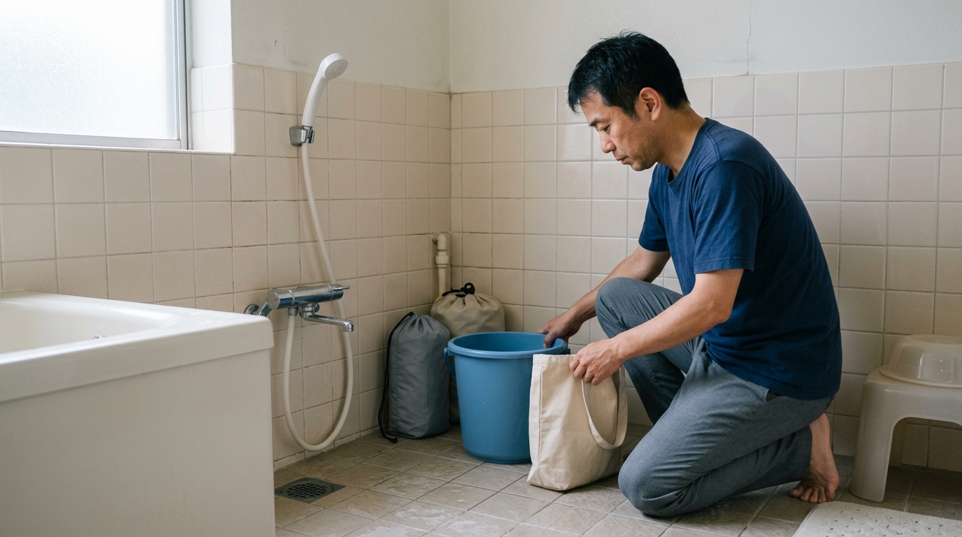 非常食が高いと感じたら知っておきたいことを確認しながら、スーパーで備蓄計画を立てる男性を表すイメージ画像