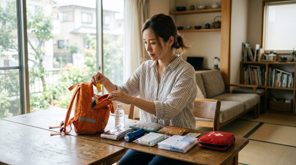 巨大津波の被害想定や避難情報を確認しながら、防災意識を高めるイメージ