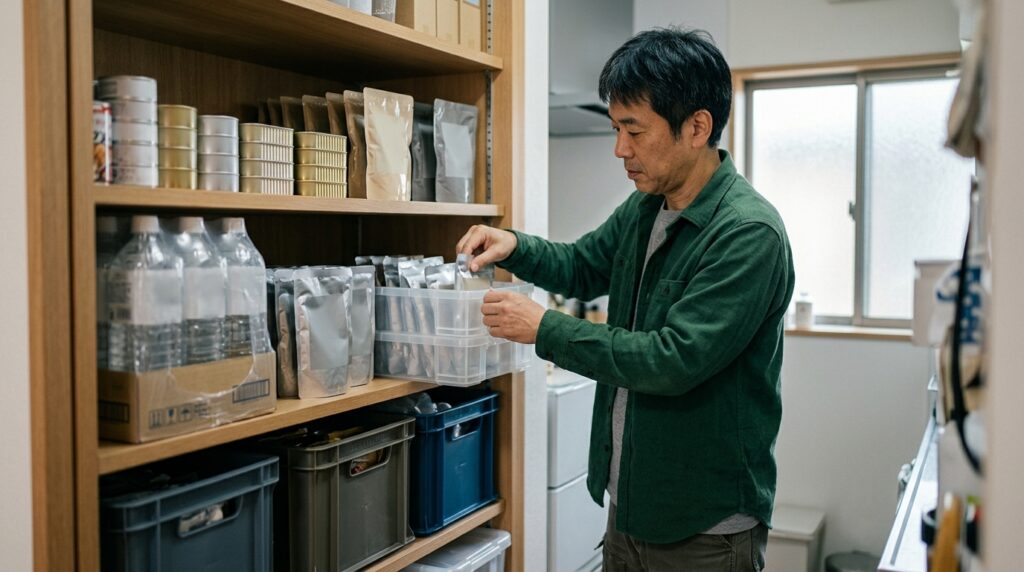 非常食と保存料の関係や備蓄時の食品選び、安全な長期保存の考え方を表すイメージ画像