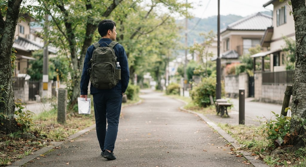 非常食を持った避難準備を表すイメージ画像