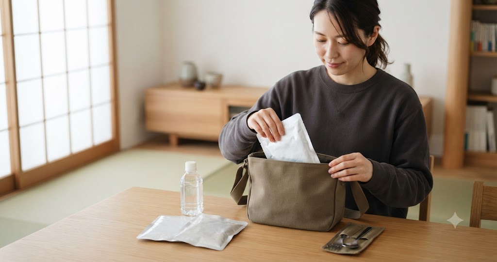 携帯しやすい非常食備蓄を表すイメージ画像