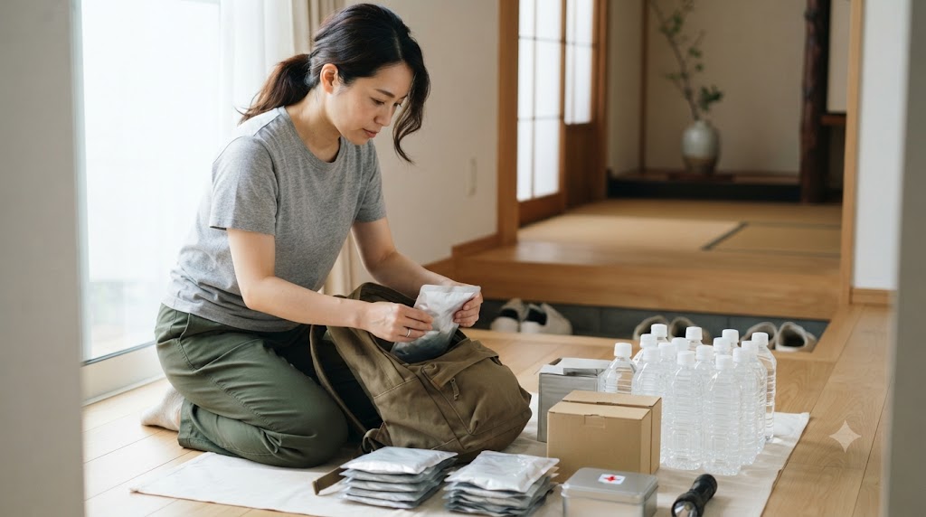 持ち出し袋用の非常食収納を表すイメージ画像