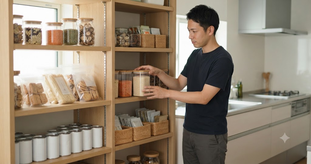 家庭の食料備蓄整理を表すイメージ画像