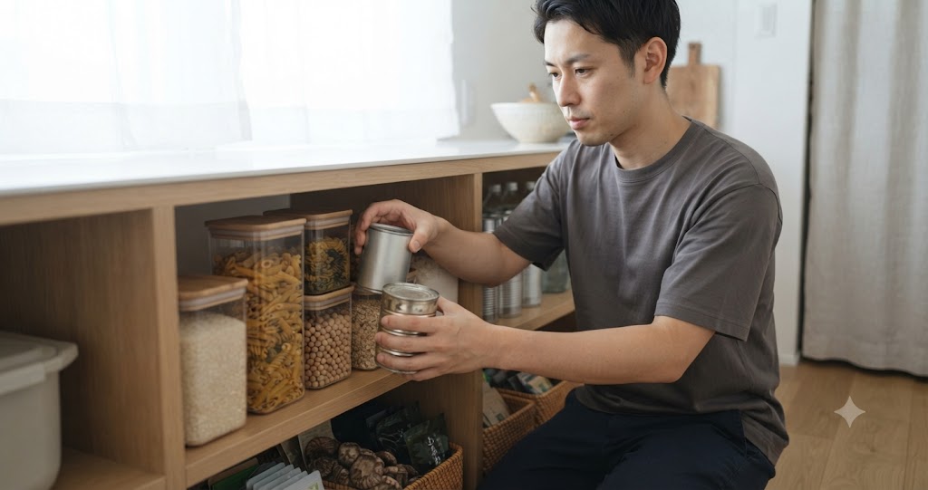 乾物と缶詰の整理収納を表すイメージ画像