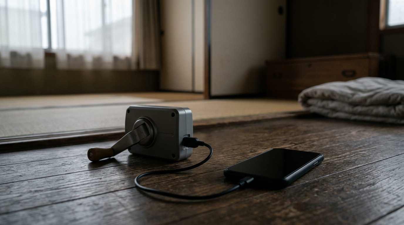 手回し充電器の発電操作