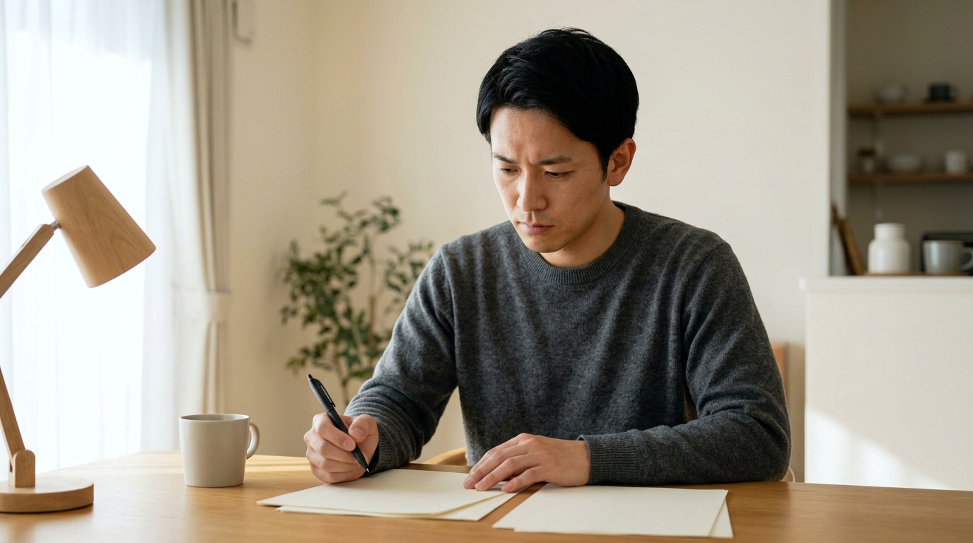 防災士試験に備える日本人男性